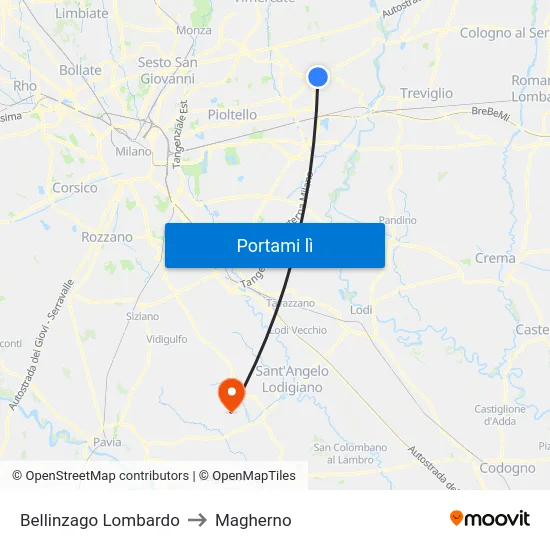 Bellinzago Lombardo to Magherno map