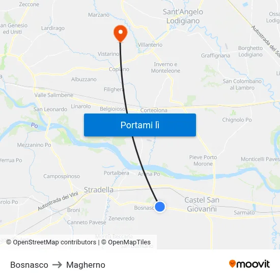 Bosnasco to Magherno map