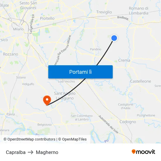 Capralba to Magherno map
