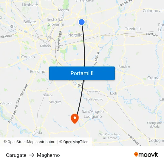 Carugate to Magherno map