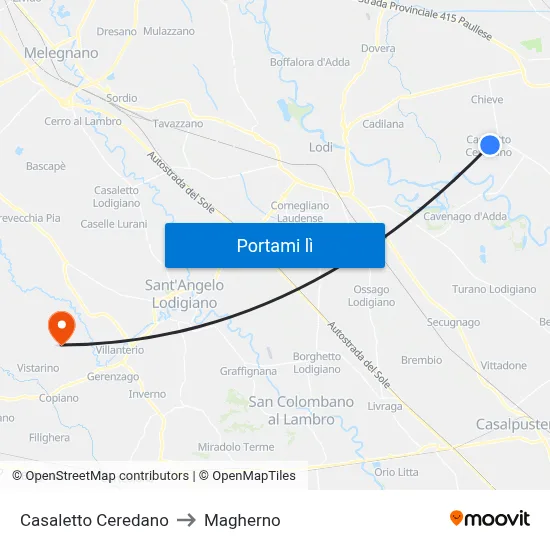Casaletto Ceredano to Magherno map