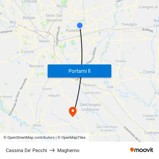 Cassina De' Pecchi to Magherno map