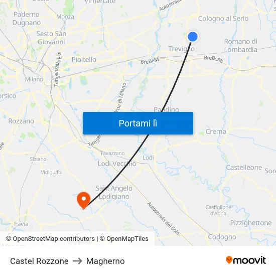 Castel Rozzone to Magherno map