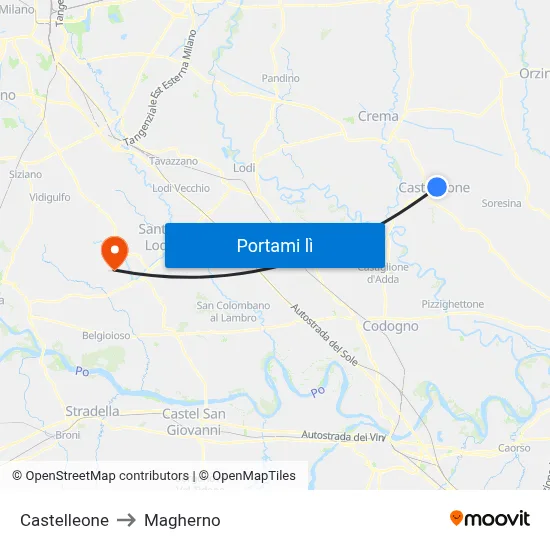 Castelleone to Magherno map