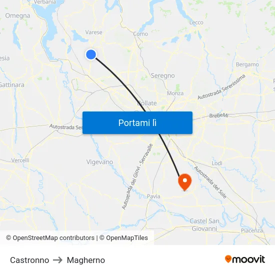 Castronno to Magherno map