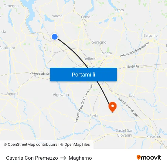 Cavaria Con Premezzo to Magherno map