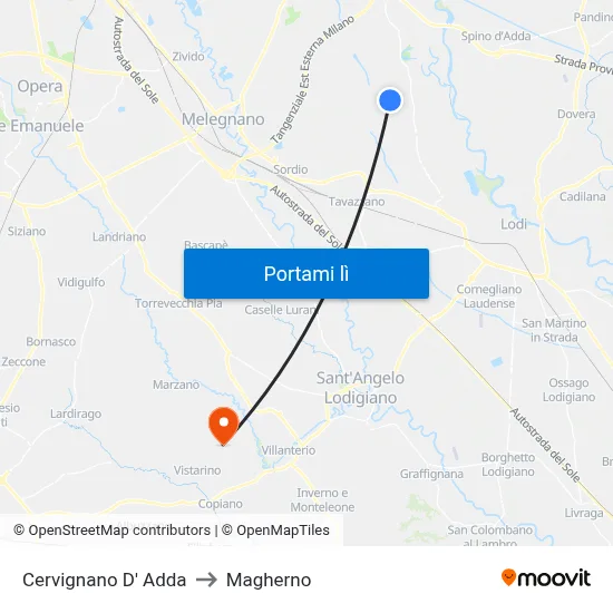Cervignano D' Adda to Magherno map