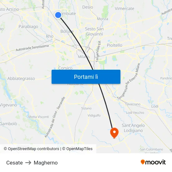 Cesate to Magherno map