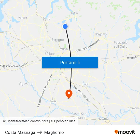 Costa Masnaga to Magherno map