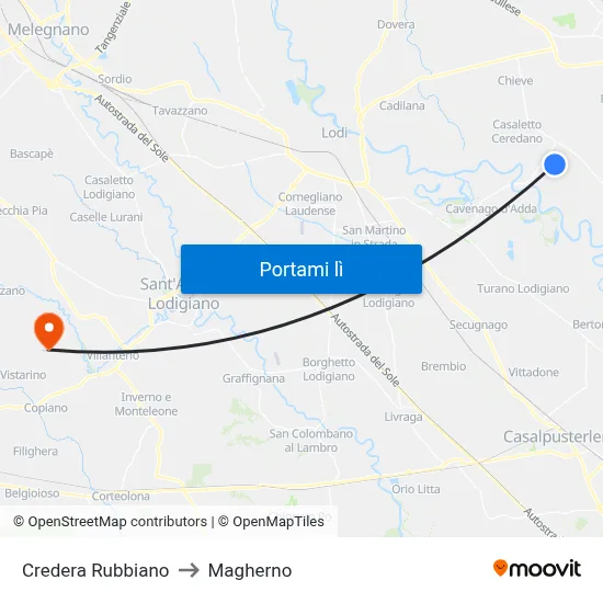 Credera Rubbiano to Magherno map