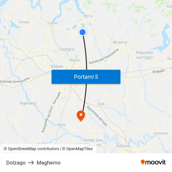 Dolzago to Magherno map