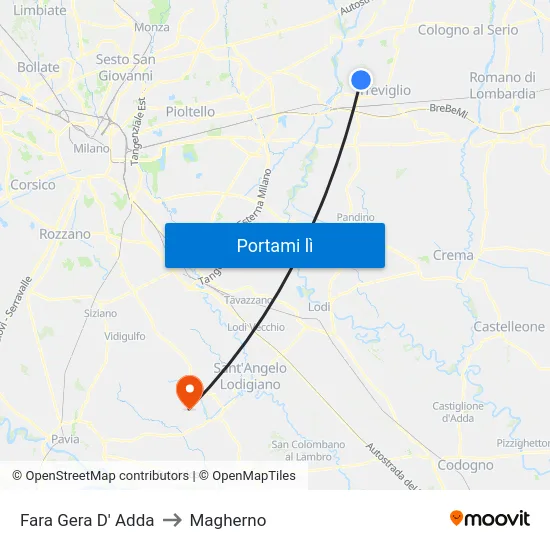 Fara Gera D' Adda to Magherno map