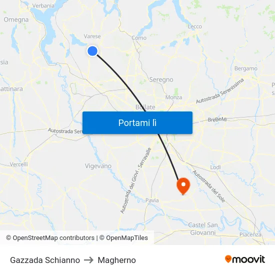 Gazzada Schianno to Magherno map