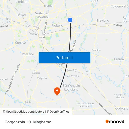 Gorgonzola to Magherno map