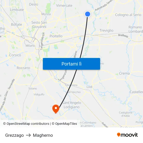 Grezzago to Magherno map