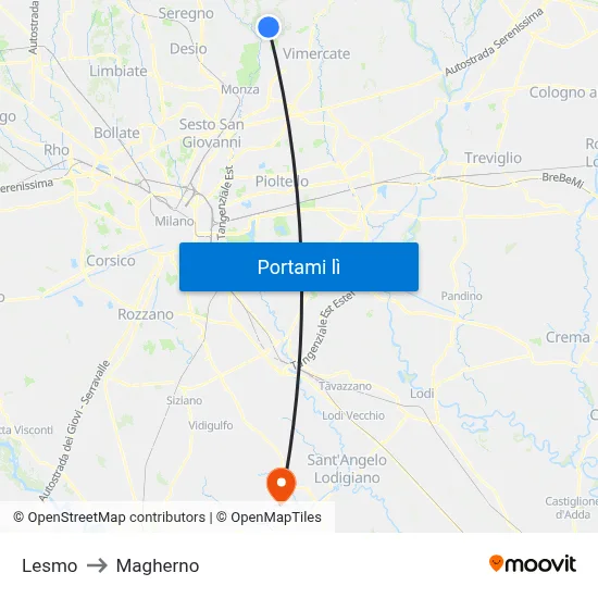 Lesmo to Magherno map