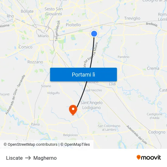 Liscate to Magherno map
