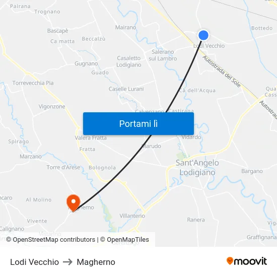 Lodi Vecchio to Magherno map