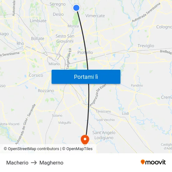 Macherio to Magherno map