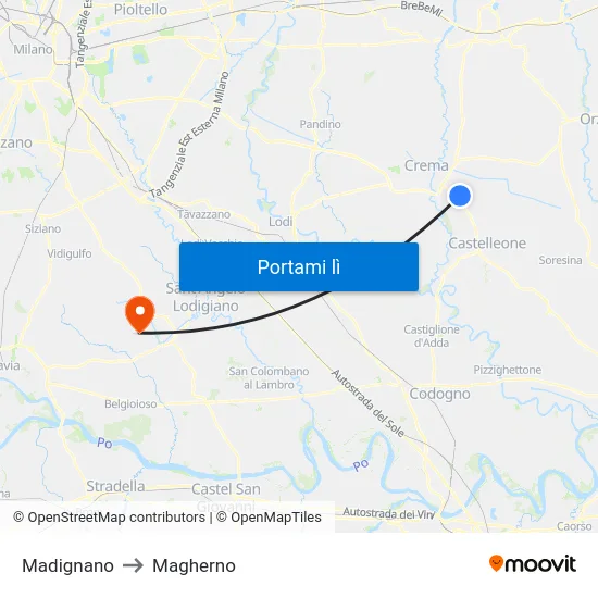 Madignano to Magherno map