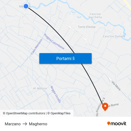 Marzano to Magherno map