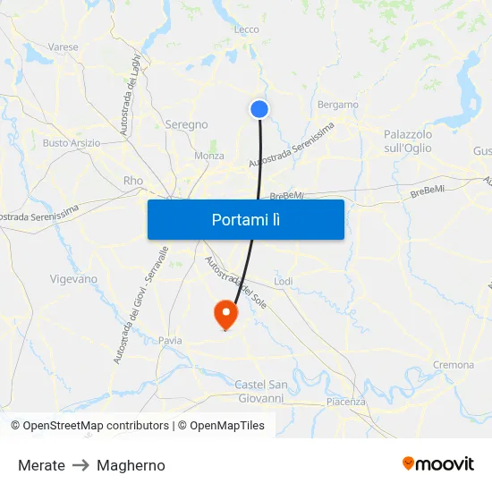 Merate to Magherno map
