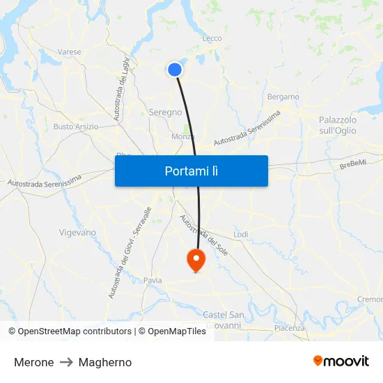 Merone to Magherno map