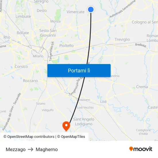 Mezzago to Magherno map
