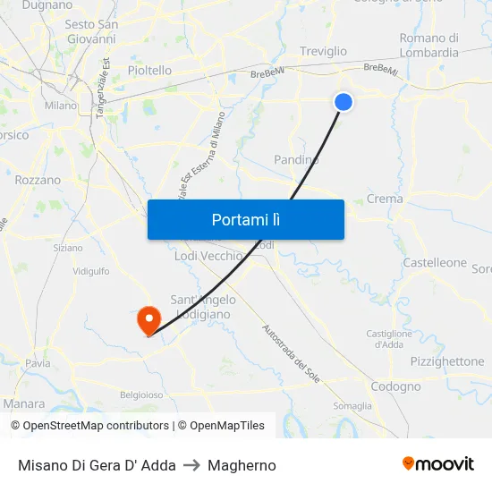 Misano Di Gera D' Adda to Magherno map