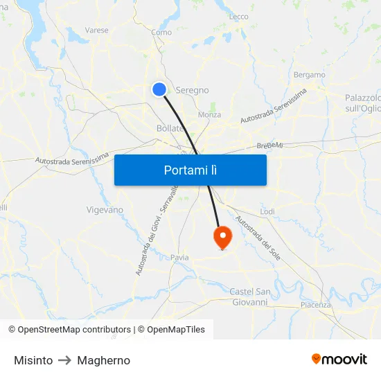 Misinto to Magherno map