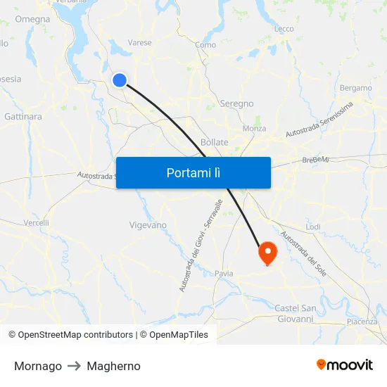 Mornago to Magherno map
