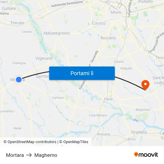 Mortara to Magherno map