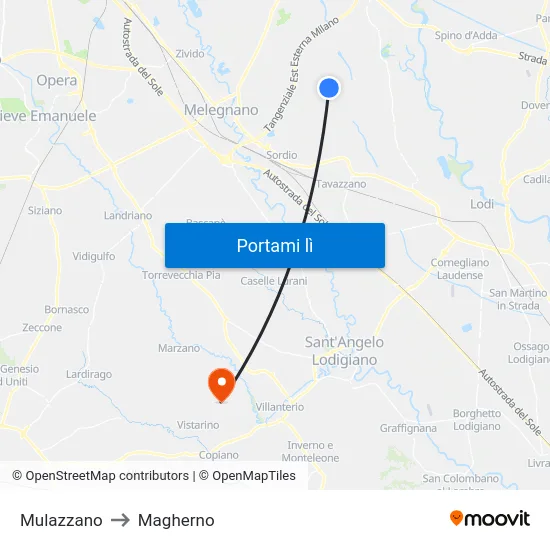 Mulazzano to Magherno map