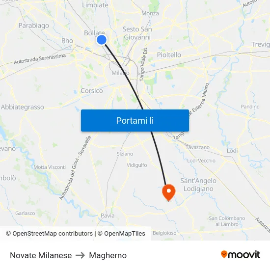 Novate Milanese to Magherno map