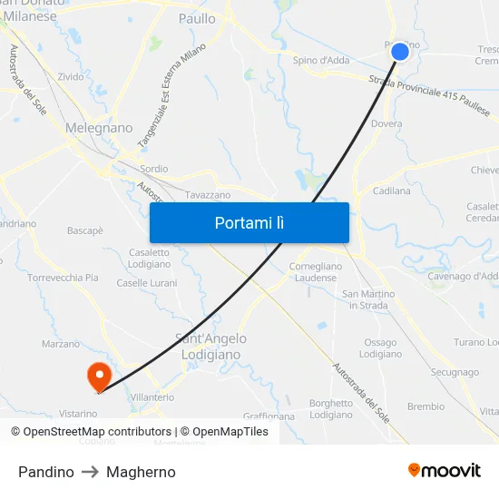 Pandino to Magherno map