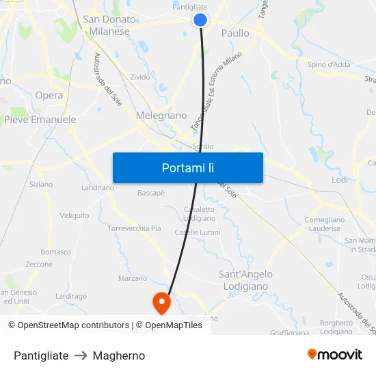 Pantigliate to Magherno map
