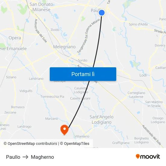 Paullo to Magherno map