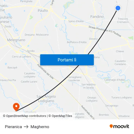 Pieranica to Magherno map