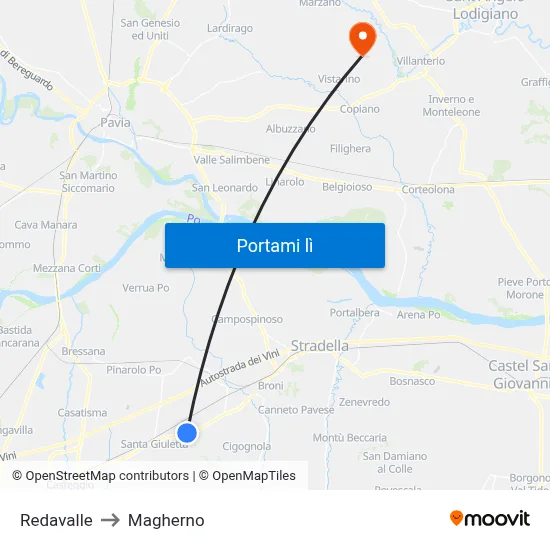 Redavalle to Magherno map
