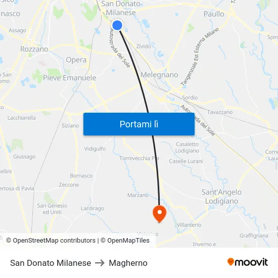 San Donato Milanese to Magherno map