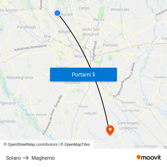 Solaro to Magherno map