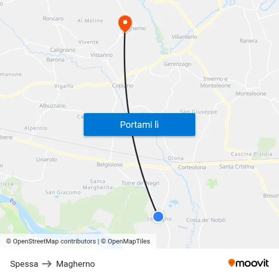 Spessa to Magherno map