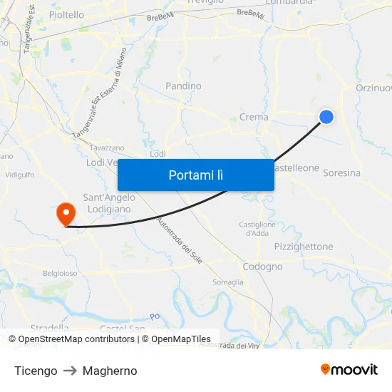 Ticengo to Magherno map