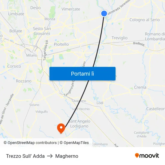 Trezzo Sull' Adda to Magherno map