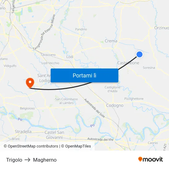 Trigolo to Magherno map