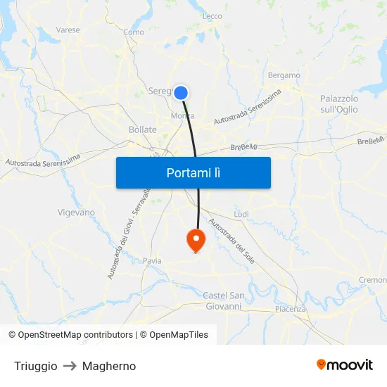 Triuggio to Magherno map