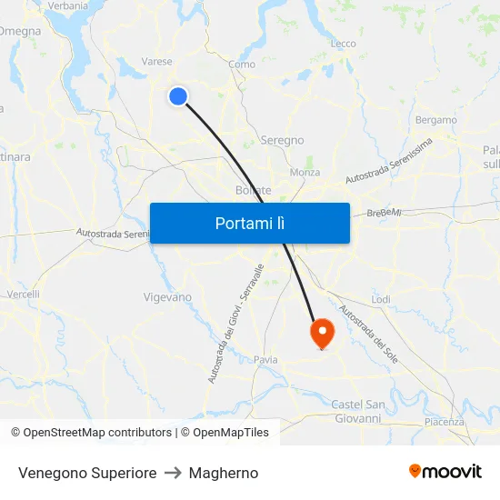 Venegono Superiore to Magherno map
