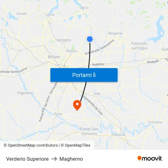 Verderio Superiore to Magherno map