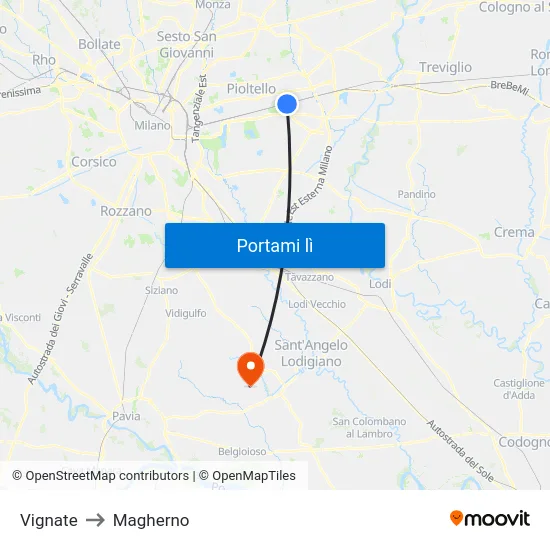 Vignate to Magherno map