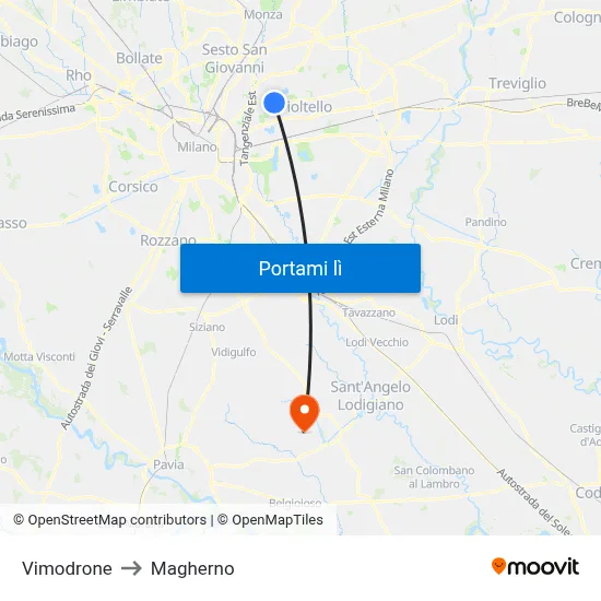 Vimodrone to Magherno map